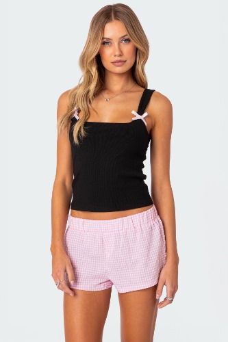 Lola Ribbed Tank Top | BLACK / M