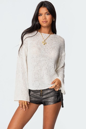 Drop Shoulder Light Knit Sweater | WHITE / M
