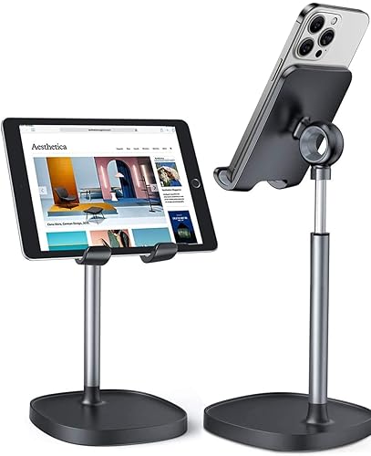 LISEN Cell Phone Stand Adjustable Phone Holer for Desk, Computer Office Desk Accessories for iPhone 16 Holder Women Kitchen Essentials Fits All Mobile Phones Switch Kindle iPads Tablet 4-10in - BLACK