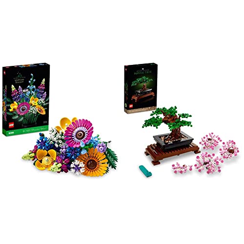 LEGO Icons Wildflower Bouquet 10313 Artificial Flowers with Poppies and Lavender, Unique Home Décor & Icons Bonsai Tree 10281 Building Set for Adults, Plants Home Décor, DIY Projects - Artificial Flowers + Bonsai Tree 10281