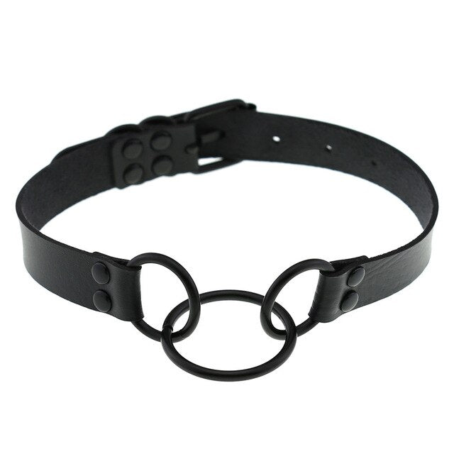 'Returned' Black Goth PU Leather Choker - black