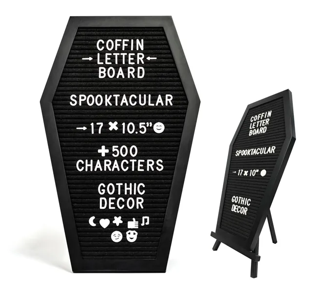 Goth Coffin Letter Board w/ Spooky Emojis by Nomnu Gothic Decor Felt Message Board Halloween Decor Spooky Gifts, 17x10.5 In,  500 Characters