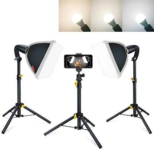 LINCO Lincostore Studio Lighting Video Portrait Table Top Desk Light for Photography Shooting with Phone Holder Stand Softbox Lights Kit 8x8 inch 3-Color LED Studio Bulb AM285
