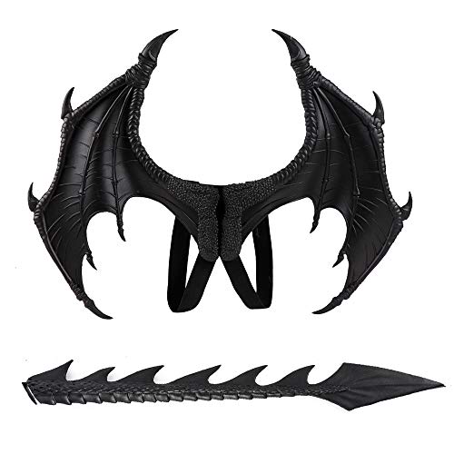 MMOO Pu Foam Dragon Wings Parties Cosplay Pretend Play Dress Up Wings - Black+tail