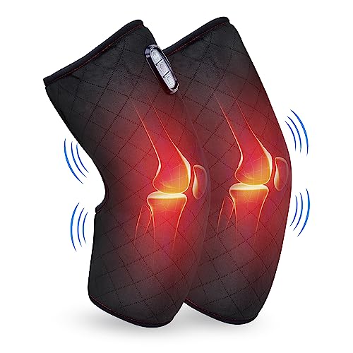 COMFIER Heated Knee Brace Wrap with Massage,Vibration Knee Massager with Heating Pad for Knee, Leg Massager, FSA or HSA eligible,Heated Knee Pad for Stress Relief - Black