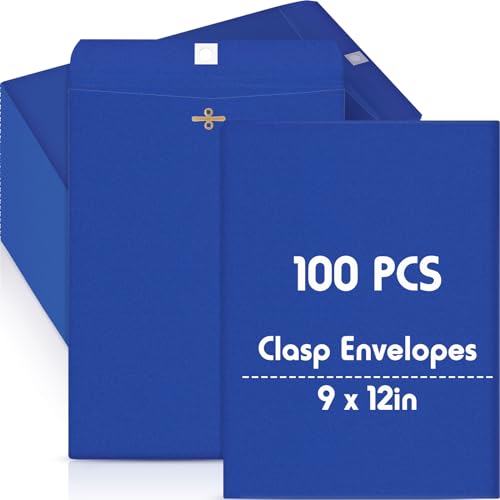 Geyee 100 Pcs Clasp Envelopes Manilla Envelopes Gummed Mailing Envelopes for Storing or Mailing Colored Envelopes for School Home Office Business Back to School Supplies(Navy Blue,9 x 12 Inch) - Navy Blue - 9 x 12 Inch