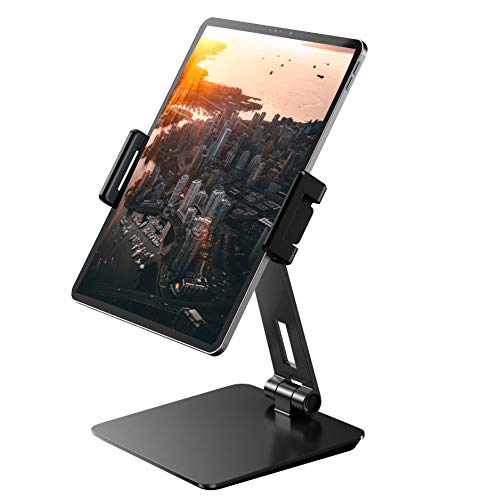 Maxonar iPad Stand Holder, Heavy-Duty Aluminum Alloy Tablet Stand, 360° Swivel Foldable iPad Pro Air Charging Stand Holder for Desk Bed Store POS Showcase Reception Kitchen Office (6-13''), Grey - Grey