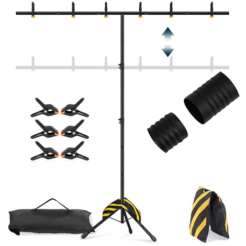 OPKING T-Shape Portable Backdrop Stand 8x5.3FT, Adjustable Photo Background Stand Kit, Small Backdrop Stand with 6 Spring Clamps, Sandbag, Carry Bag for Parties, Wedding, Photography, Decoration - 8x5.3FT