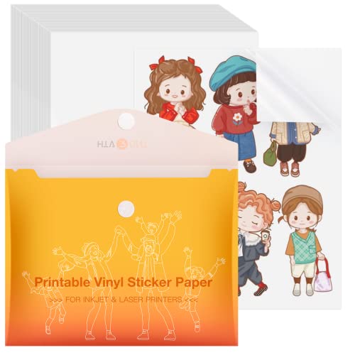 HTVRONT Printable Vinyl Sticker Paper, 100 Sheets Glossy Waterproof Sticker Paper For Inkjet Printer Dries Quickly-Standard Letter Size 8.5"X11" - Glossy White - 100 SHEETS