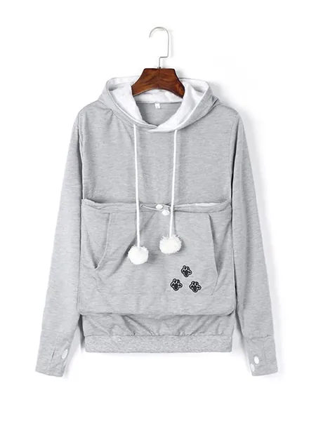 BABAMOON Women Cat Dog Holder Hoodie Kangaroo Pouch Sweatshirt Long Sleeve Solid Warm Pet Pouch Hoodie