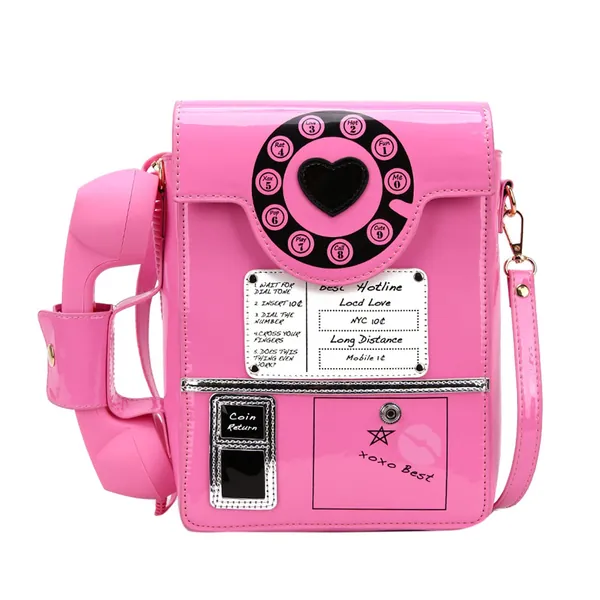 Kuang Women Reflective Laser Fashion Telephone Shaped Shoulder Bag Ladies Funny Crossbody Bag Chain Purse for Girls, Pink, One Size