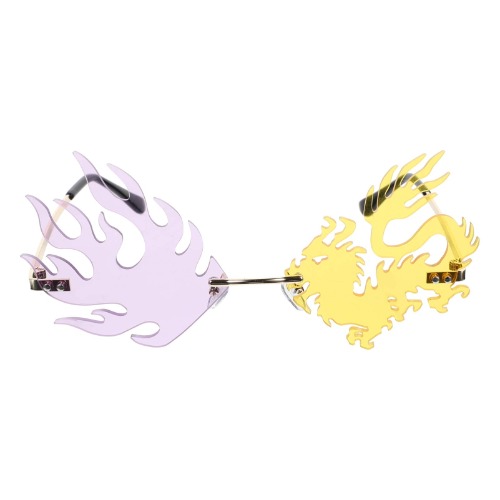 KESYOO Fire Flame Sunglasses Rimless Fire Shaped Glasses Novelty Sunglasses (Purple Yellow)