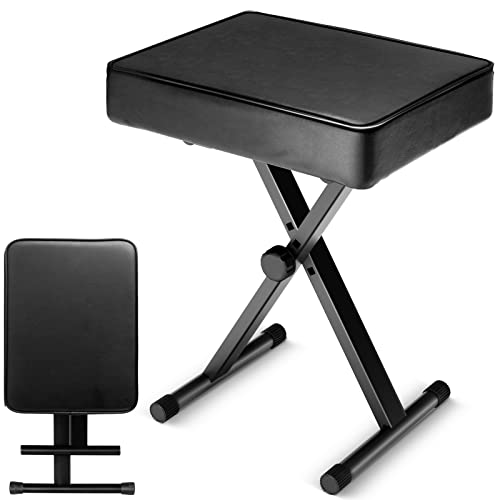 CAHAYA Keyboard Bench X-Style 3.5in Thick Padded Cushion Piano Bench Adjustable Height Keyboard Stool Chair Seat for Electronic Digital Keyboards Pianos CY0296 - Black - Upgrade Version
