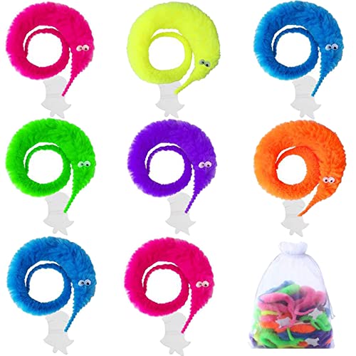 Hicdaw 61PCS Magic Worms Toys Fuzzy Worms Wiggly Worm on A String Twisty Toys for Carnival Kid Party Favors
