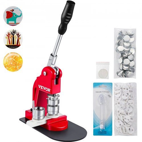 VEVOR Button Maker 1" Button Badge Maker 25mm Pins Punch Press Machine 500 Pieces Free Button Parts + Circle Cutter, XZJ00000000000001V0