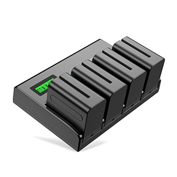 Powerextra 4 Pack Batteries and 4-Channel Charger for Sony NP-F970, NP-F960, NP-F950, NP-F930, NP-F770, NP-F750, NP-F570, NP-F550
