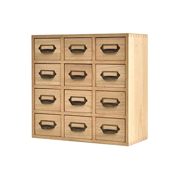 KIRIGEN Wood Drawer Organizer Desktop Storage Cabinet Box Drawers for Home Office Desk Organization and Storage 12 Drawer Mini Chest with Metal Handles Natural(12CG-NA)