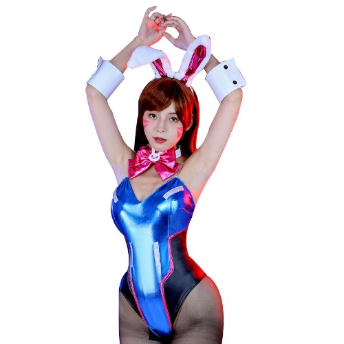 Nuoqi Bunny Dva Cosplay Costume Hana Song Dva Bunny Girl Bodysuit Bunny Suit Set - XX-Large Blue