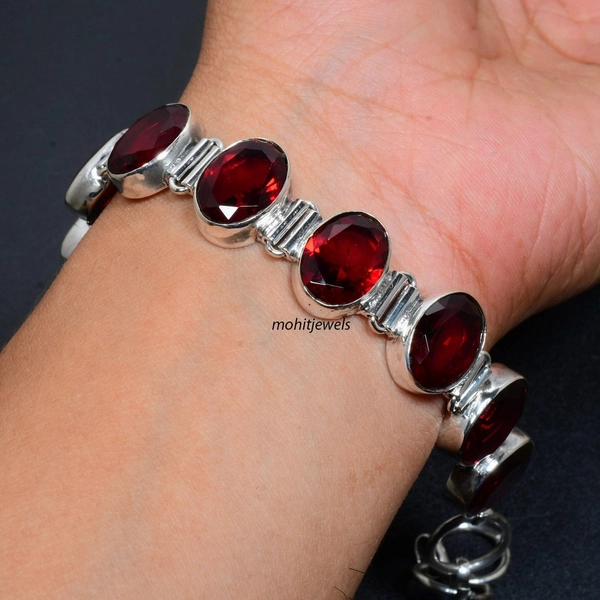 Garnet Bracelet, 925 Silver Bracelet, Women Bracelet, Designer Bracelet, Cuff Bracelet, Adjustable Bracelet, Natural Garnet, Boho Jewelry