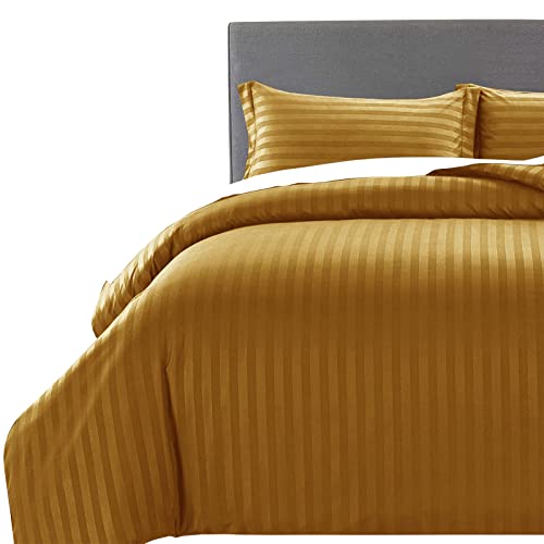 MOONLIGHT20015 King Size Duvet Cover Sets Hotel Quality Stripes Satin Bedding Sets with 2 Pillowcases, Reversible Hypoallergenic Soft Breathable Bed Covers (Ochre, King) - King - Ochre