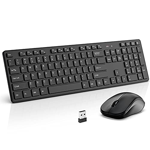 Wireless Keyboard and Mouse, WisFox 2.4GHz Full-Size Silent Keyboard with Numeric Keypad, Long Battery Life, Lag-Free, Slim USB Cordless Mouse Keyboard Combo for PC Laptop Computer Windows (Black) - black
