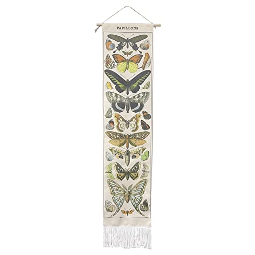 Toowinneet Tapestries Vintage Butterfly Tapestry, Long Vertical Wall Hanging Reference Illustrative Butterflies Tassel Tapestry for Bedroom Living Room Home Decoration（52 x 13 Inch） - butterfly