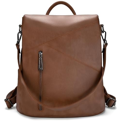 molshine Vegan Leather Anti Theft Backpack,Fashion Casual Travel Rucksack Bag Shoulder Daypack Handbags for Women HB041 (Brown) - Brown