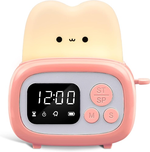 QANYI Cute Desk Decor Toaster Lamp, Kawaii LED Toast Bread Night Light Rechargeable and Portable Light with Timer