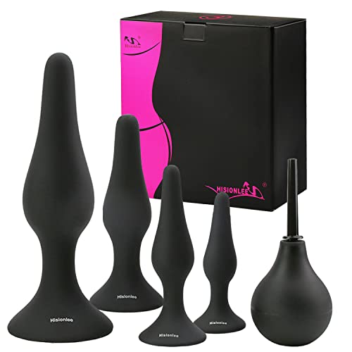 Hisionlee Sex Toys 4PCS Butt Anal Plug Set Silicone Anal Training Kit Butt Plug Adult Sex Toys & Games for Women,Men and Beginners (Black) - Black
