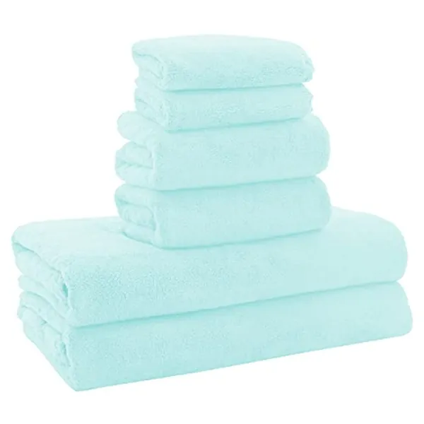 MOONQUEEN Ultra Soft Towel Set-Quick Drying-2 Bath Towels 2 Hand Towels 2 Washcloths - Microfiber Coral Velvet Highly Absorbent Towel for Bath Fitness, Bathroom,Sports,Yoga, Travel(Frozen Blue, 6 Pcs)