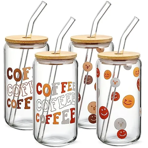 16oz Sublimation Beer Can Shaped Glass Cups and Straws Set, Iced Coffee Tumblers - Aesthetic Housewarming Gifts