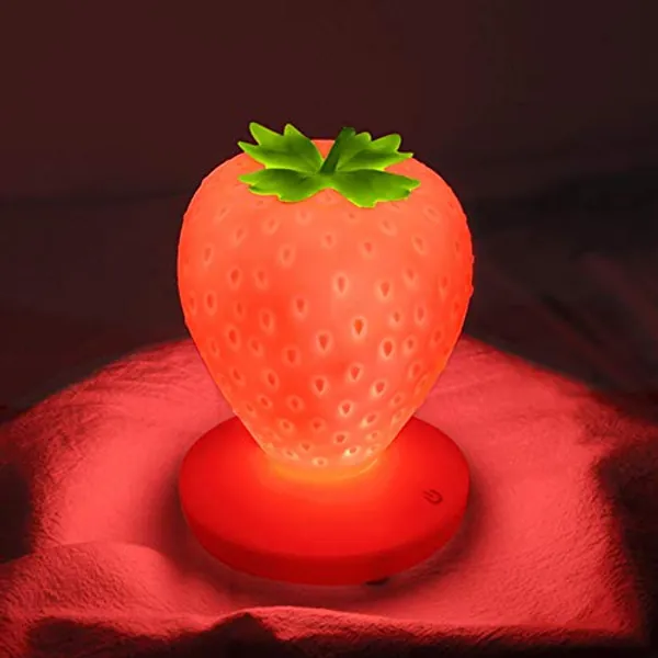 LVOERTUIG Strawberry Night Light, Cute Silicone Strawberry Lamp, LED Cute Night Light, Bedside Color Changing Lamp, 3 Modes Touch for Birthday, Christmas