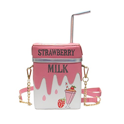 LUI SUI Cute Strawberry Milk Box Cross Body Purse Bag Cellphone Shoulder Bags Card Holder Wallet Purse - Pink