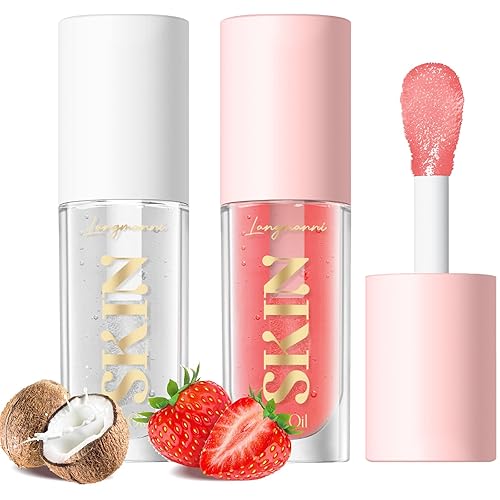 LANGMANNI Lip Oil,No-Sticky Gloss Lip Balm Lip Care,Fruit Flavoured Lip Oil For Dry Lip's Moisturizing Hydrating And Nourishing (Strawberry+Coco) - (Strawberry+Coco)