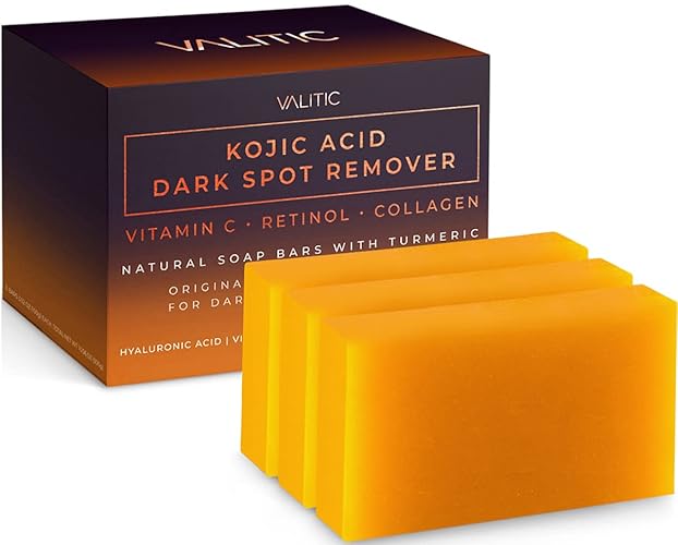 VALITIC Kojic Acid Dark Spot Remover Soap Bars with Vitamin C, Retinol, Collagen, Turmeric - Original Japanese Complex Infused with Hyaluronic Acid, Vitamin E, Shea Butter, Castile Olive Oil (3 Pack) - 3 Pack