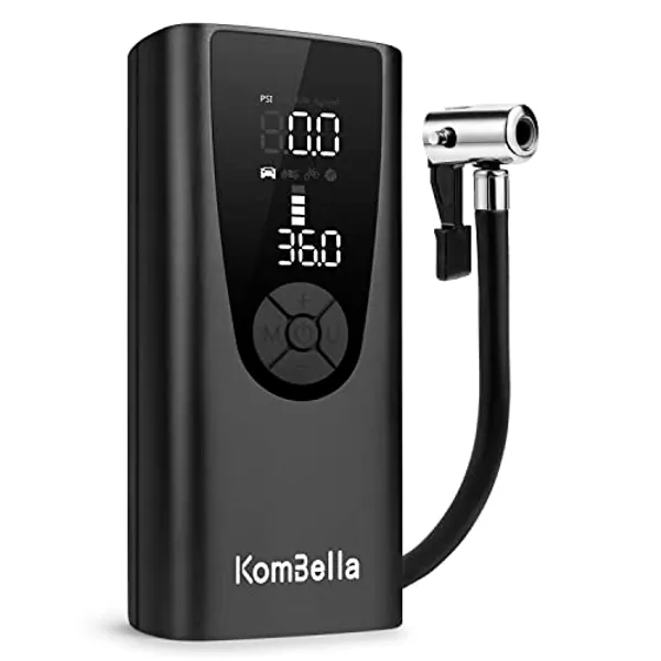 KomBella Tire Inflator Portable Air Compressor, 150PSI Air Pump for Car Tires, 6000mAh Tire Inflator with Pressure Gauge, Portable Tire Pump with Emergency Light for Car, Bike, Motorcycle, Balls