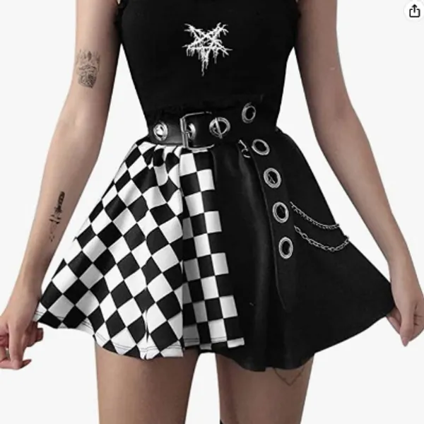 Checker and black mini skirt