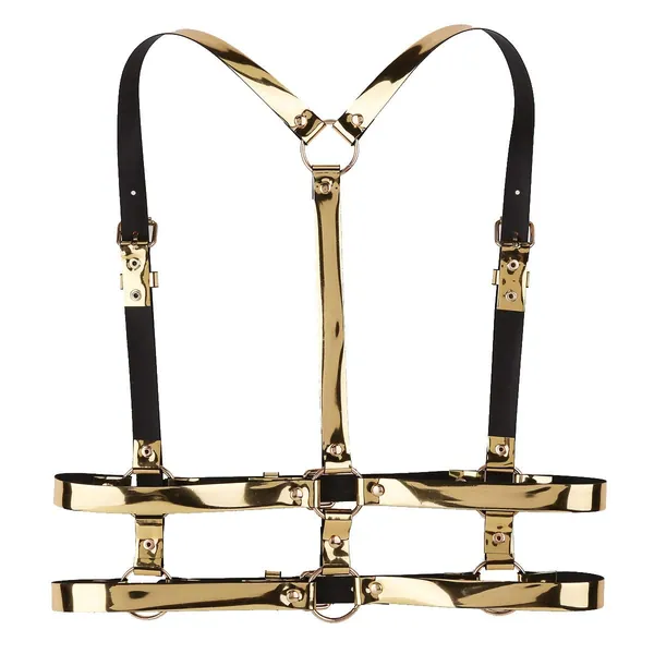 FEESHOW Men Women Adjustable Faux Leather Body Chest Harness Y Back Waist Belt with Buckles Rings