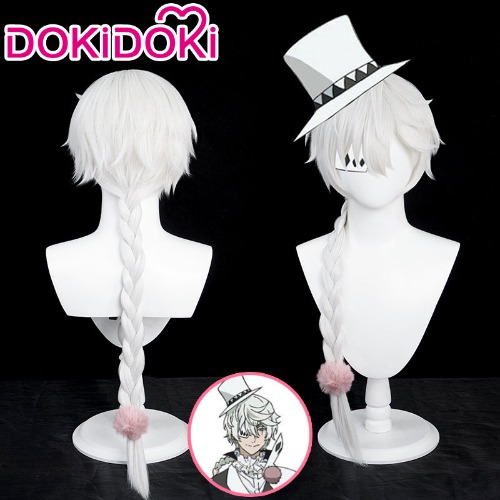 【Ready For Ship】DokiDoki Anime Bungo Stray Dogs Cosplay Nikolai Gogol Cosplay Wig Long White | Ver 2 Wig with plush ball