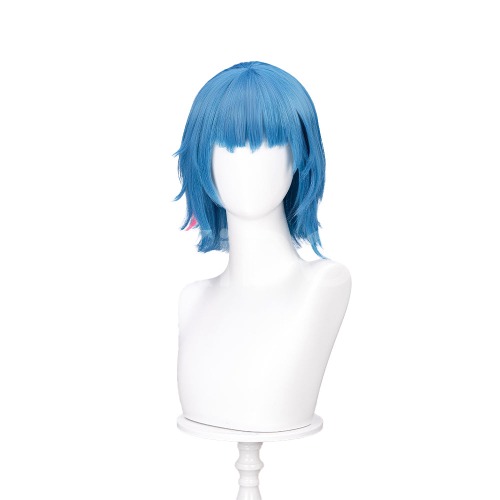 DokiDoki Anime Wig Cosplay Short Blue Short / Double Bun / Ponytail Purple Highlights Hair | Short Wig Only-Order Processing Time Refer to Description Page