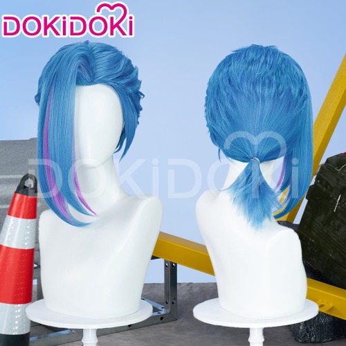 DokiDoki Anime Wig Cosplay Short Blue Ponytail Purple Highlights Hair | Wig Only-Order Processing Time Refer to Description Page