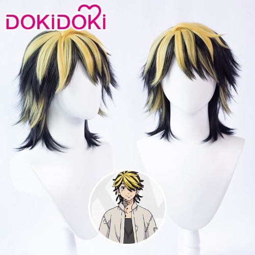 【Ready For Ship】DokiDoki Anime Tokyo Revengers Cosplay Hanemiya Kazutora Wig Short Black Yellow | Hanemiya Kazutora