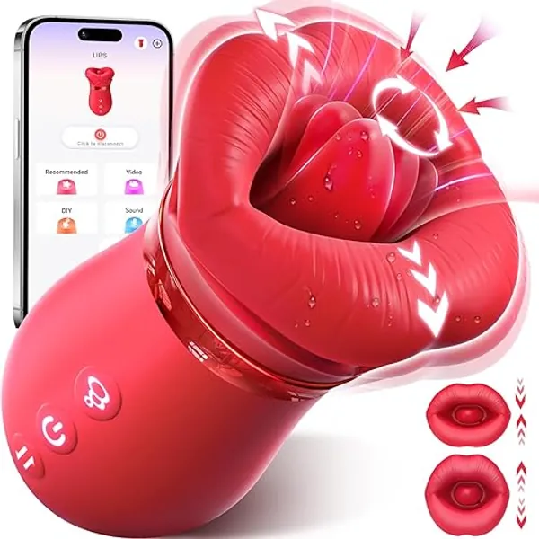 Sex Toys Sucking Vibrator for Women - Sovokn 5 IN 1 Female Sex Toys Mouth Rose Sex Toy Vibrator, 10 Tongue Licking, 3 Auto & 1 Manual Adult Toys Vibrators Clit Nipple Anal Adult Sex Toys for Women - A Red