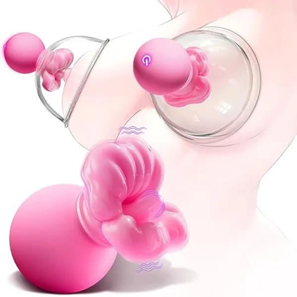 Vibrating Nipple Clamps with 12 Modes, Licking Clit Sucker & Pussy Pump for Stimulation, Silicone Nipple Toys for Couples and Women