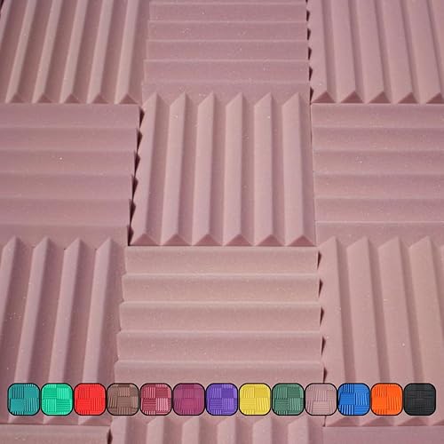 Professional Acoustic Foam Panels - Wedge Style 12x12x2” Tiles - 4 Pack - Studio Foam for Sound Dampening - Soundproofing Foam for Walls and Ceilings (Rosy Beige Color) - Rosy Beige
