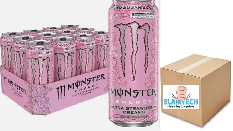 Monster Energy Drink Ultra Strawberry Dreams Zero Sugar 500ml Pack of 12 Boxed Slamtech