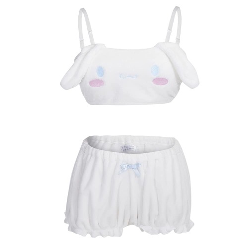 Cosplayfly 2 PCS My Melody Cosplay Costume Bra Anime Melody Kuromi Velvet Set with Bloomers Cute Loli Pajamas Set