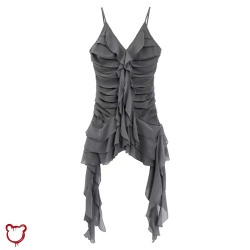 'Grey Ruffles Grunge Dress' - Gray / L