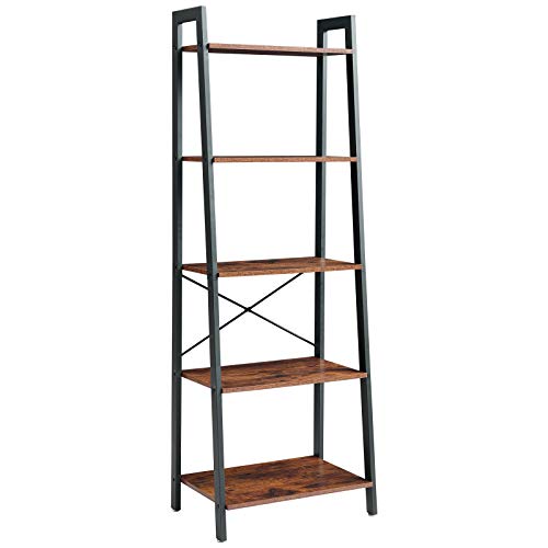 YMYNY Industrial Ladder Shelf, 5-Tier Storage Unit, Bookshelf Plant Flower Stand Shelves with Metal Frame, for Living Room, Bedroom, Office, Bathroom, Balcony, Rustic Brown HTMJ017H - 1 - 5-Tiers