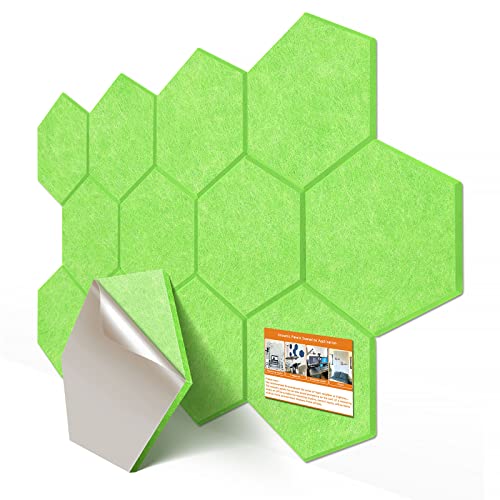 DEKIRU 12 Pack Self adhesive Hexagon Acoustic Panels Sound Proof Foam Panels, 14 X 13 X 0.12 Inches Soundproof Wall Panels For Office Ceiling &Door (Green) - Green